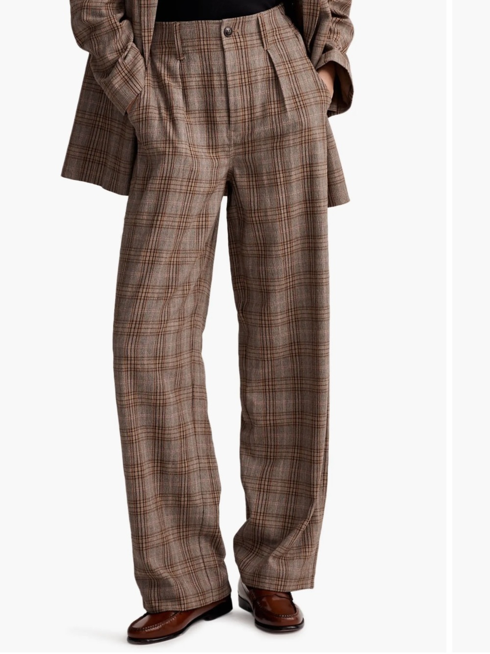 Madewell Plaid Trousers in Brown and Pink